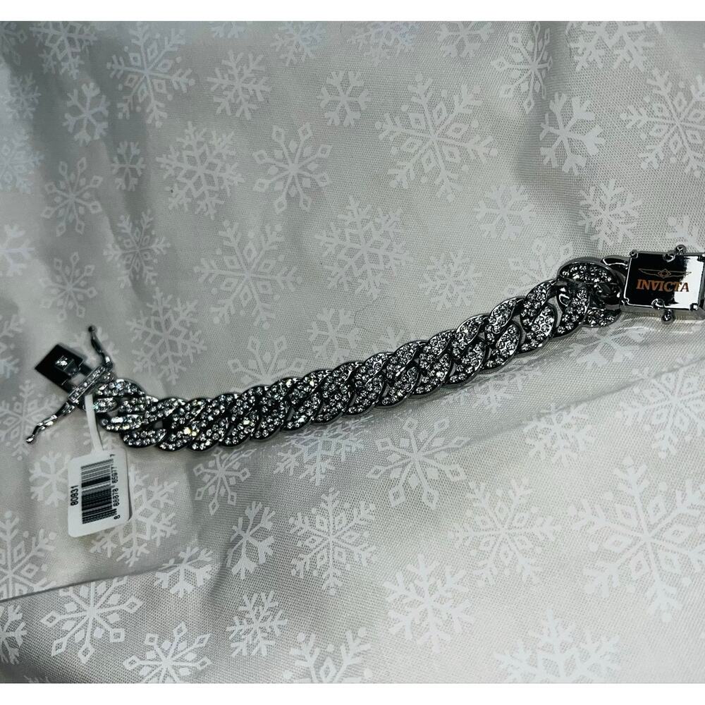 Invicta Elements Men's Iced Out Cuban Chain Bracelet Silver 80831